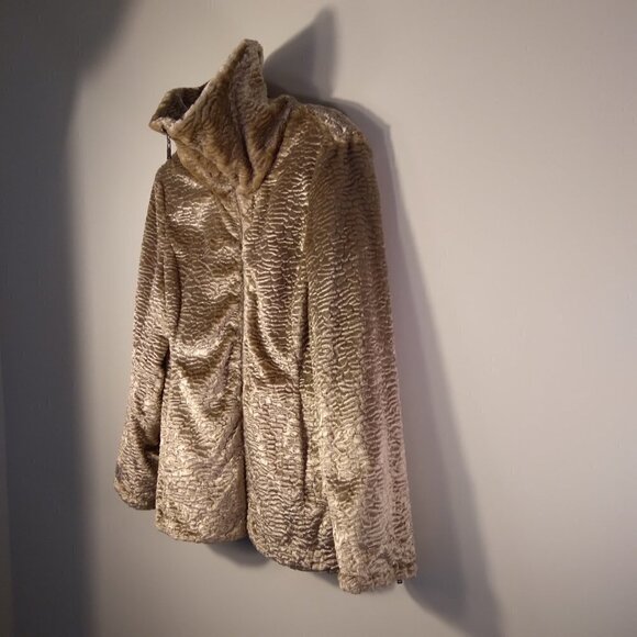Vintage Glam Golden Champagne Faux Fur Persian Lamb Reversible Rain Jacket SzPS - Picture 2 of 13